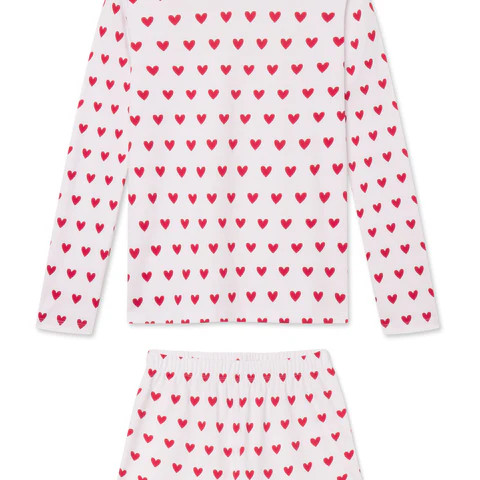 Pima Crew Long-Short Set in Classic Red Heart | Lake Pajamas