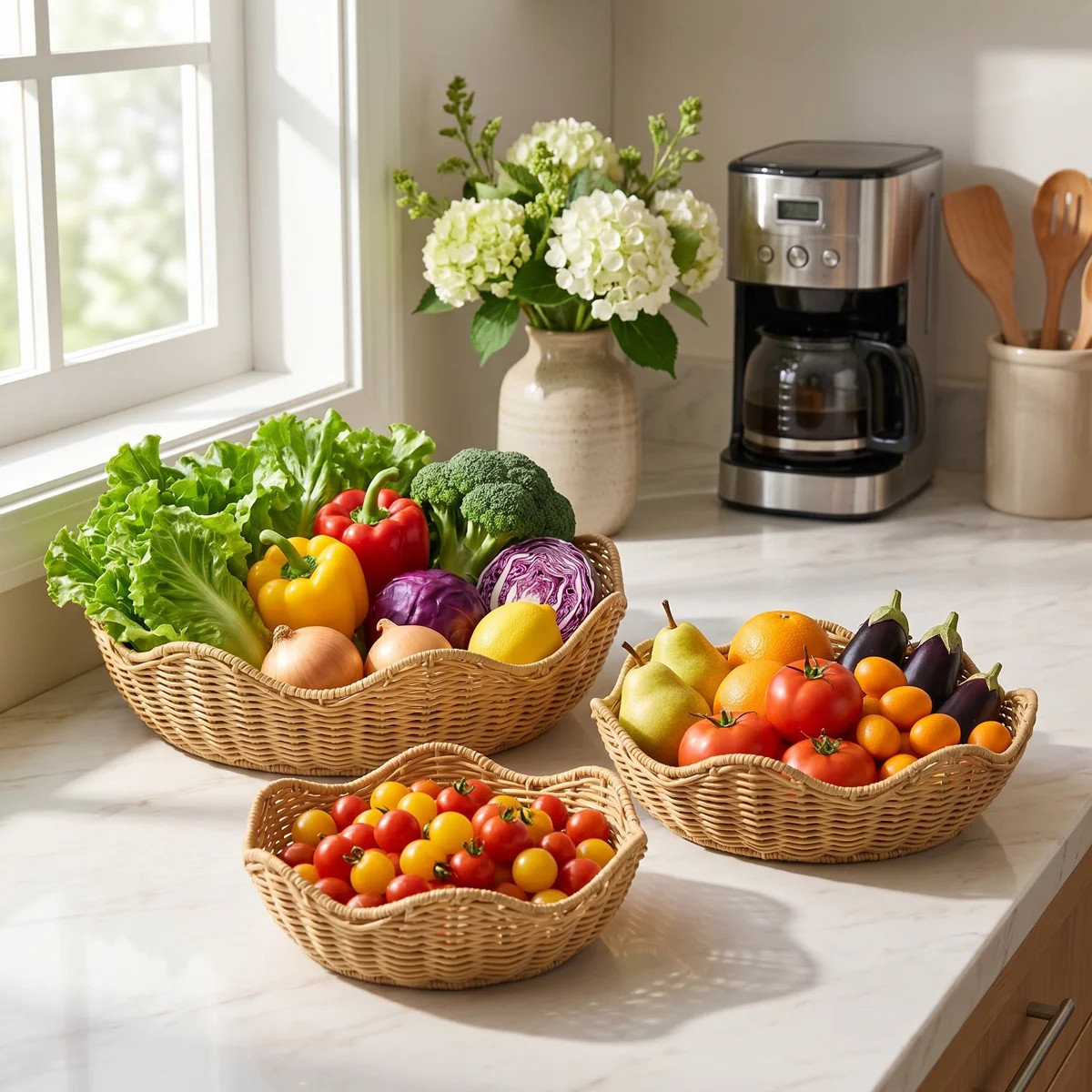 Selene Wicker Storage Baskets Set of 3 - 13.7, 11.8, 9.8 Inches Resin Wicker Brown - for Kitchen ... | Wayfair North America