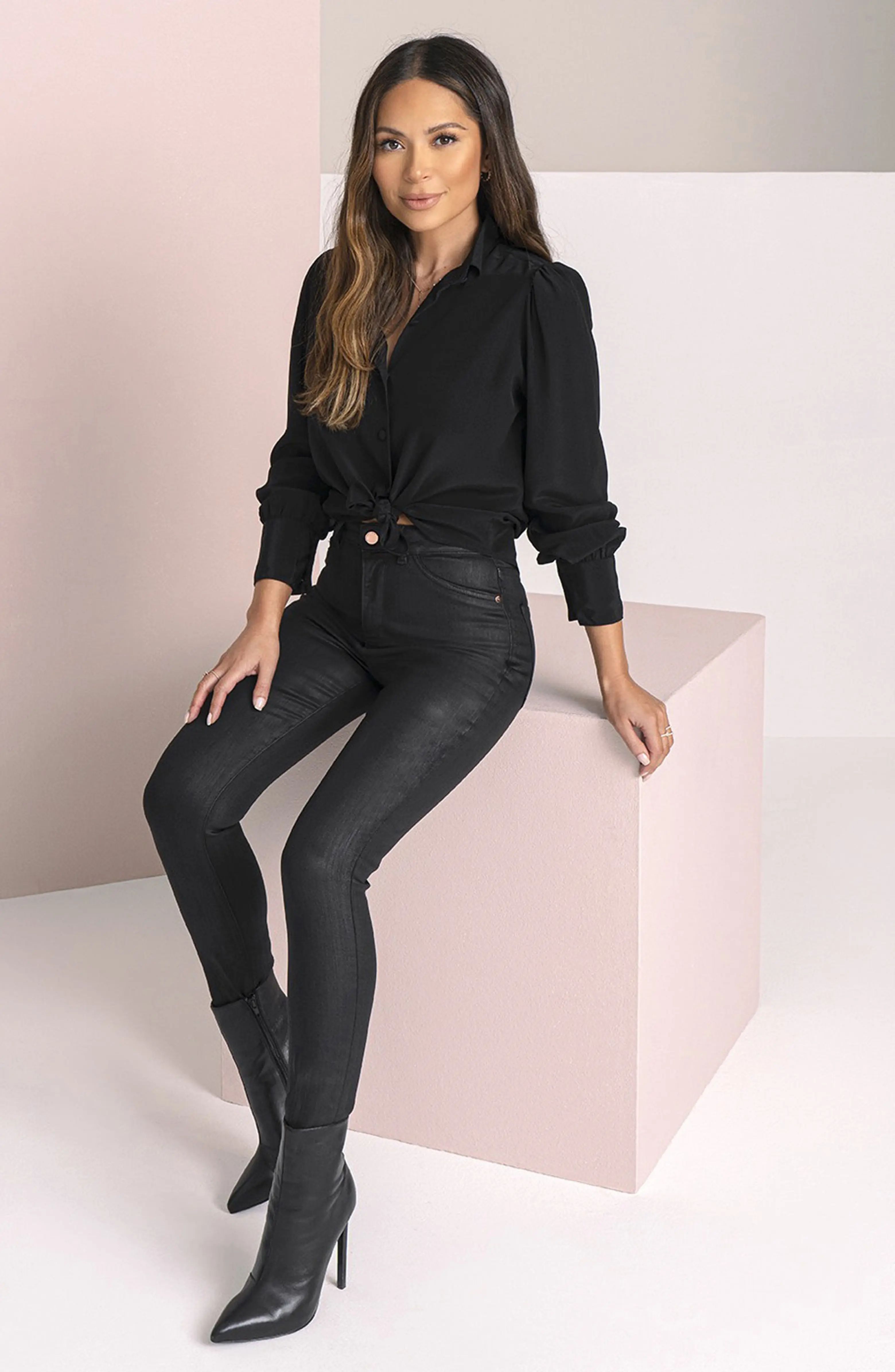 x Marianna Hewitt Instasculpt Farrow High Waist Ankle Coated Skinny Jeans | Nordstrom