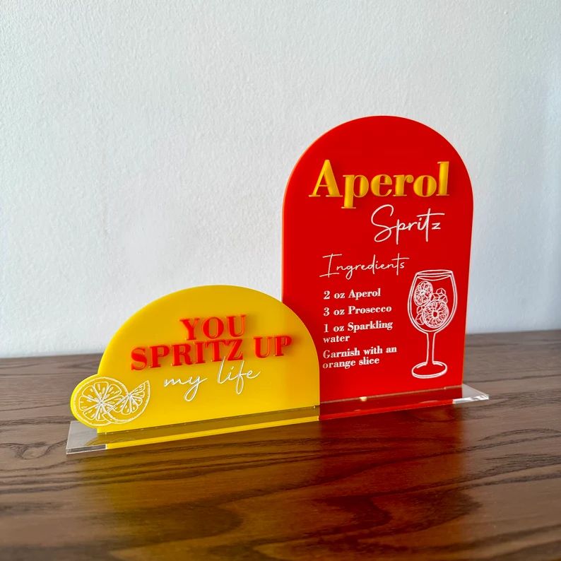 Aperol Spritz Acrylic Sign, Aperol Spritz Bridal Shower, Aperol Spritz Recipe, Aperol Spritz Bar ... | Etsy (US)
