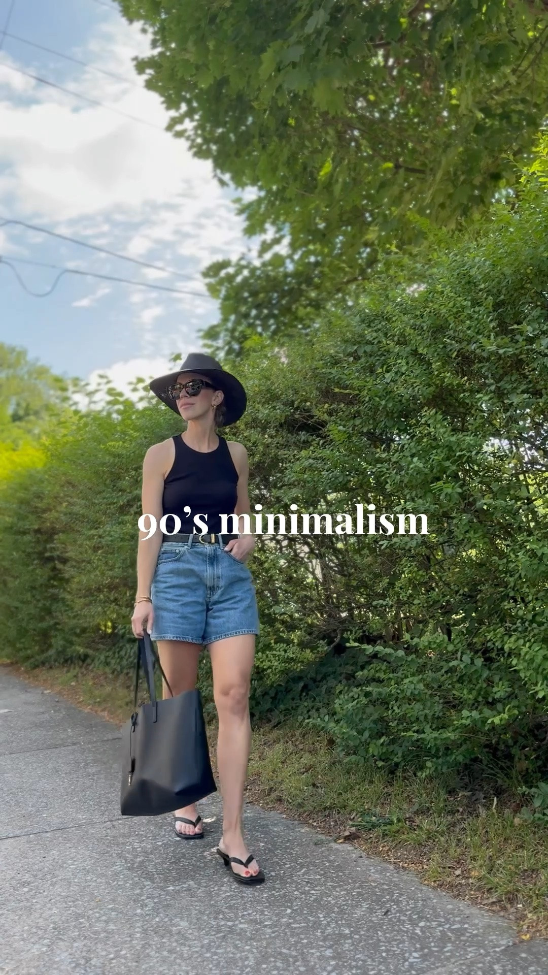 90’s minimalism, butter mom style, tank with denim shorts, kitten heel thong sandals, @Janessa Leone black straw hat, classic summer outfit

#LTKSeasonal #LTKOver40 #LTKSaleAlert