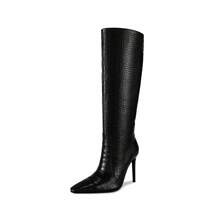 WETKISS Knee High Boots For Women Crocodile Boots With Stiletto Heel And Unique Square Toe Design Fashion And Sexy | SHEIN