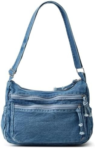 Women's Retro Large Canvas Denim Shoulder Bag Denim Crossbody Handbags Casual Style Lightweight T... | Amazon (US)