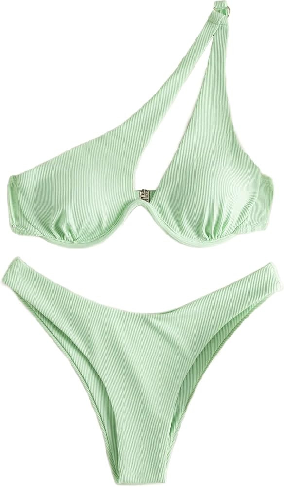 Lilosy Sexy Underwire One Shoulder Bikini High Cut Brazilian Swimsuit Set 2 Piece | Amazon (US)