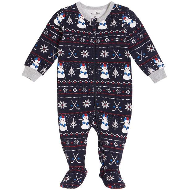 Petit Lem Navy Snowman Hockey Organic Cotton Sleeper Baby 6-12 Months | Indigo (CA)