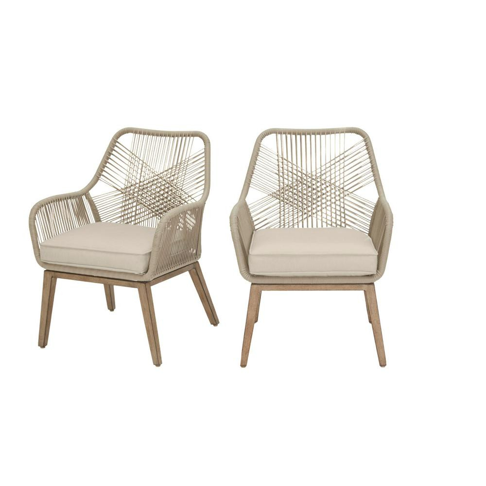 Hampton Bay Haymont Stationary Steel Wicker Outdoor Patio Dining Chair with Beige Cushion (2-Pack... | The Home Depot