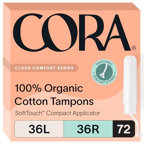 Cora Organic Applicator Tampon Multipack | 36 Light & 36 Regular Absorbency | 100% Organic Cotton, Unscented, BPA-Free Compact Applicator | Leak Protection | Packaging May Vary | 72 Total | Amazon (US)