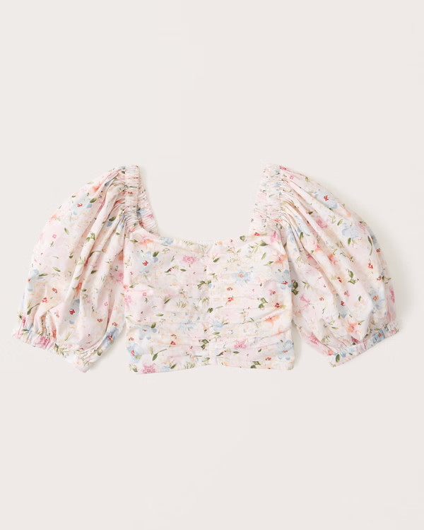 Women's Poplin Cinched Puff Sleeve Top | Women's Tops | Abercrombie.com | Abercrombie & Fitch (US)