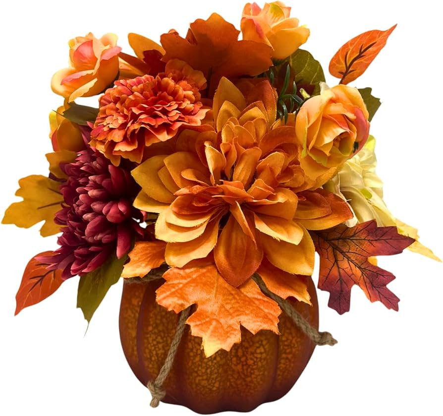Svndlyn 11.5 Inch Lighted Fall Pumpkin Floral Arrangement with Timer | Amazon (US)