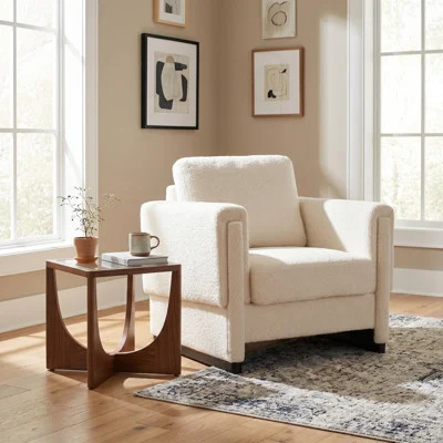 Teddy Boucle Upholstered Accent Chair, Modern Armchair with Solid Wood Legs | Wayfair North America