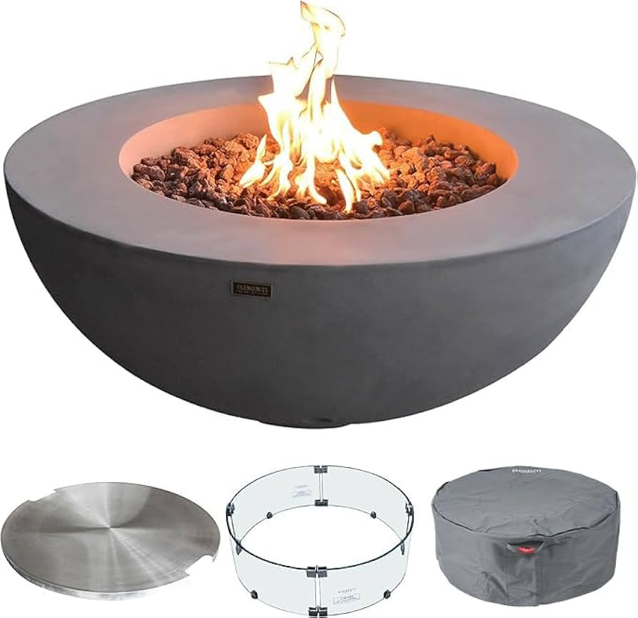 Elementi Lunar Bowl Fire Pit Bundle Outdoor Firepit Set Includes 42” Propane Concrete Firepit B... | Amazon (US)