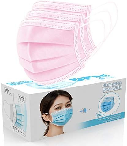 [50 Pc/Box] Face Mask Disposable Non Surgical 3-Ply Earloop Mouth Cover Masks- Pink (USA Seller i... | Amazon (US)