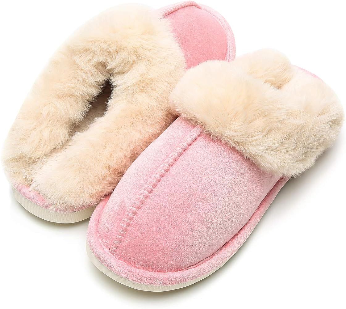 Epsion Womens Winter Warm Slipper Faux Fur Fluffy Slip-On House Slippers Suede Plush Lined/Anti-S... | Amazon (US)