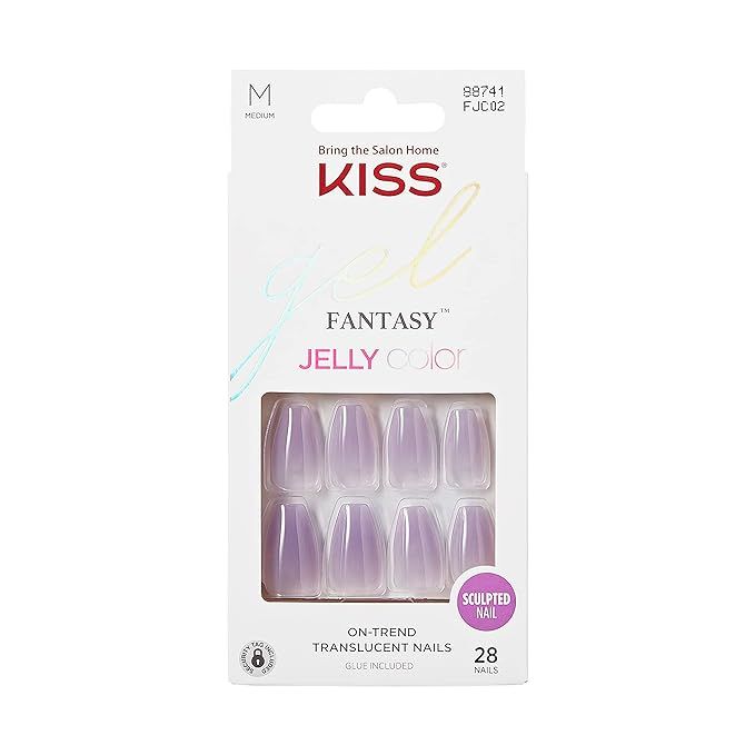 KISS Gel Fantasy Press On Nails, Nail glue included, Quince Jelly', Purple, Medium Size, Coffin S... | Amazon (US)