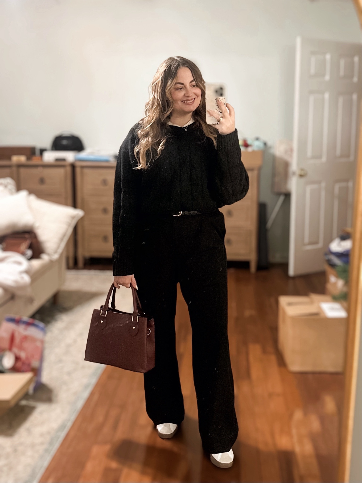 Ya can’t go wrong with all black 🖤// Details available in bio // Sweater is so cozy, the trousers are so versatile - a real staple, the purse is THE color this winter, & sambas … need I say more?
#winterstyle #casualoutfit #ootd #outfitideas #styletips