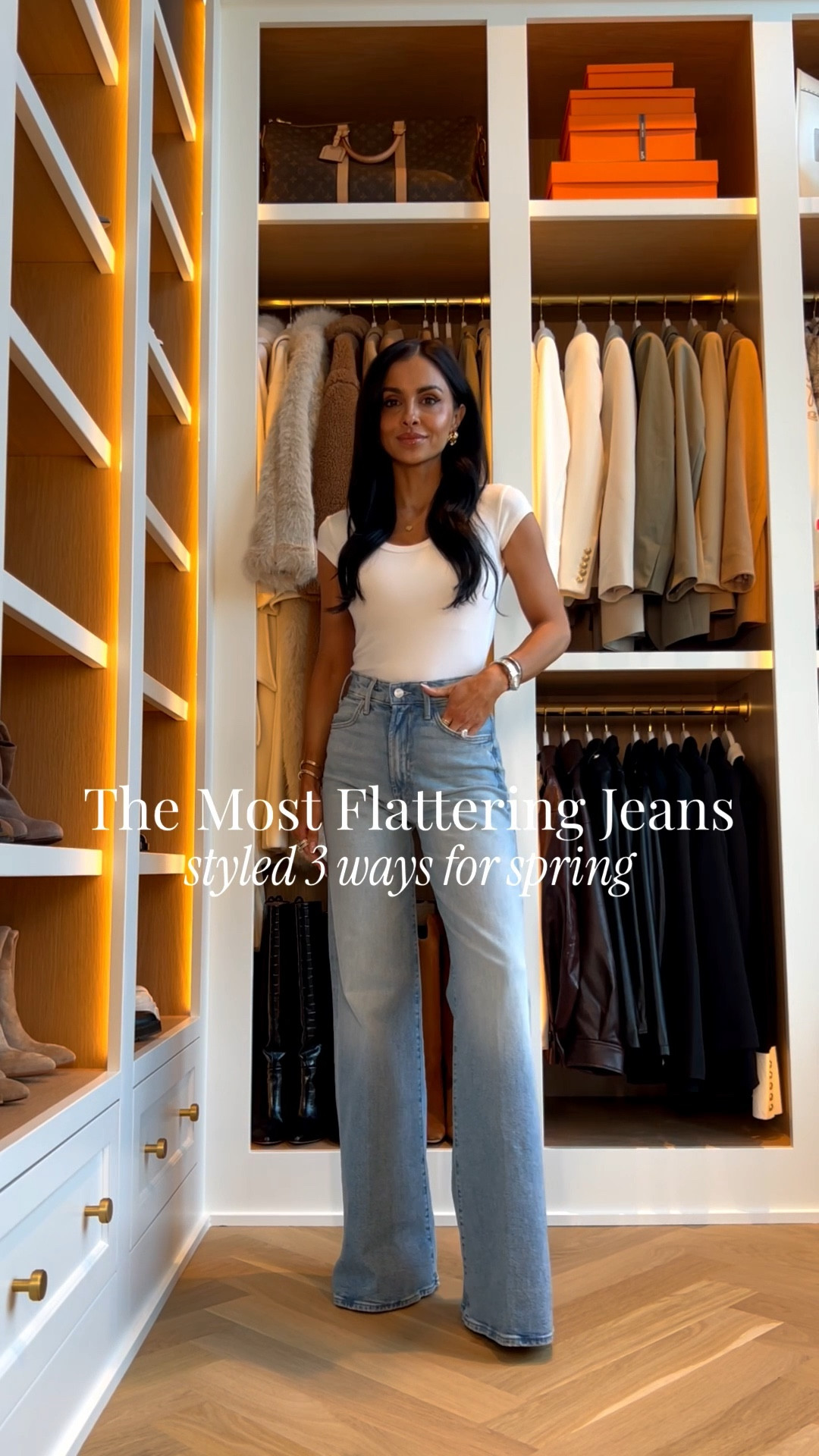 The most flattering jeans styled three ways for spring and date night. The Mother Hustler jeans have the perfect high rise and subtle flare that makes your legs look miles long and instantly elevates any outfit. I love how easily they transition from casual daytime looks to more feminine evening outfits.

Mother The Hustler jeans in I Confess wearing size 23
Zara white tee
Farm Rio floral top wearing XXS
Anthropologie lace top wearing XS
Target denim shirt wearing XS
Sam Edelman platform heels run TTS

miamiamine most flattering jeans Mother The Hustler denim I Confess wash spring outfits 2026 date night outfit ideas Zara white tee Farm Rio floral top Anthropologie lace top Target denim shirt chic denim styling elevated casual looks



#LTKPetite #LTKootd #LTKOver40