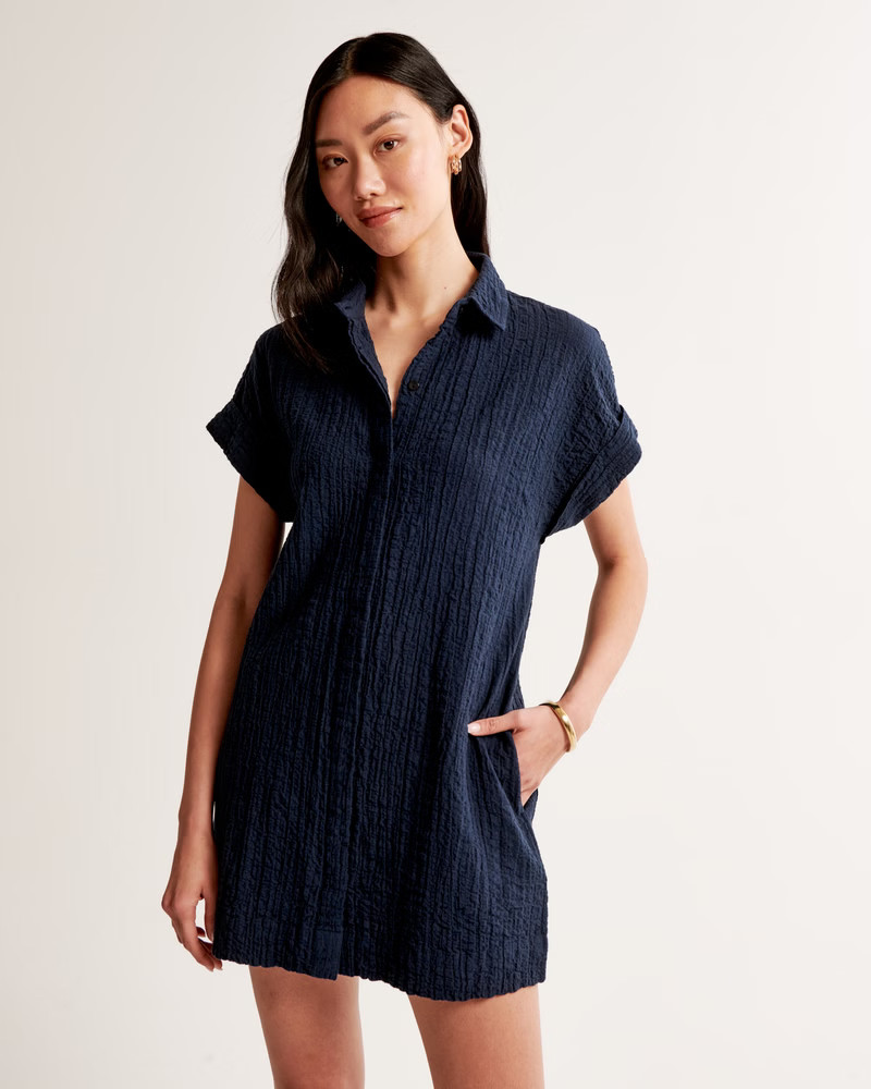 Textured Button-Through Shirt Dress | Abercrombie & Fitch (US)
