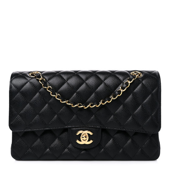 Caviar Quilted Medium Double Flap Black | FASHIONPHILE (US)