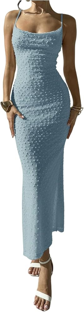 Floerns Women's Draped Cowl Neck Long Dress Spaghetti Strap Slit Party Bodycon Dresses | Amazon (US)