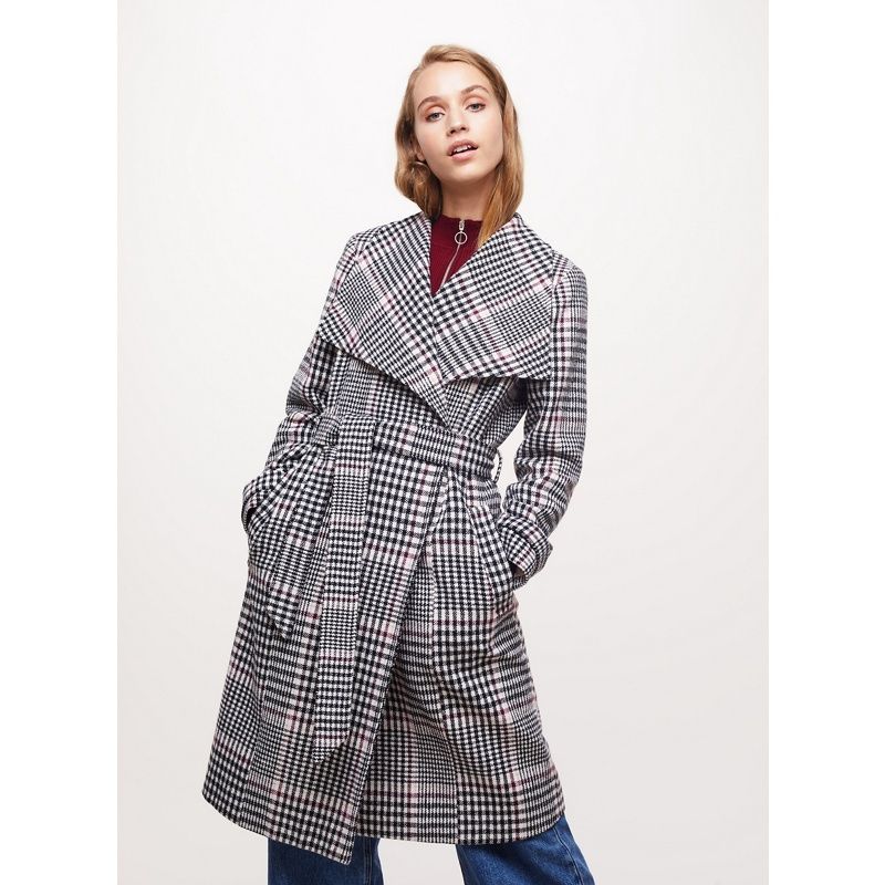 Miss Selfridge - Checked Wrap Coat | Debenhams UK