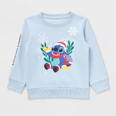 Toddler Boys' Lilo & Stitch Ohana Holiday Family Matching Fleece Sweatshirt - Blue | Target