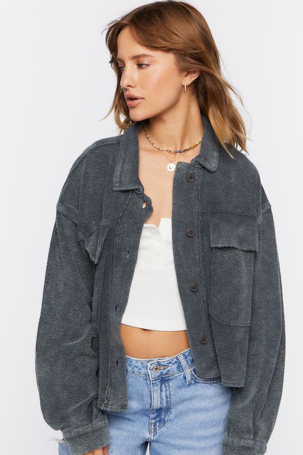 Reverse Fleece Cropped Shacket | Forever 21 | Forever 21 (US)