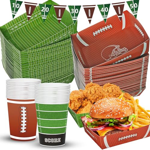 KaKan Football Party Decorations, 101PCS Superbowl Party Decorations 2025, 50PCS Football Paper Food Trays 5lb Large Boats, 50PCS Paper Cups for Football Party Birthday Decorations | Amazon (US)