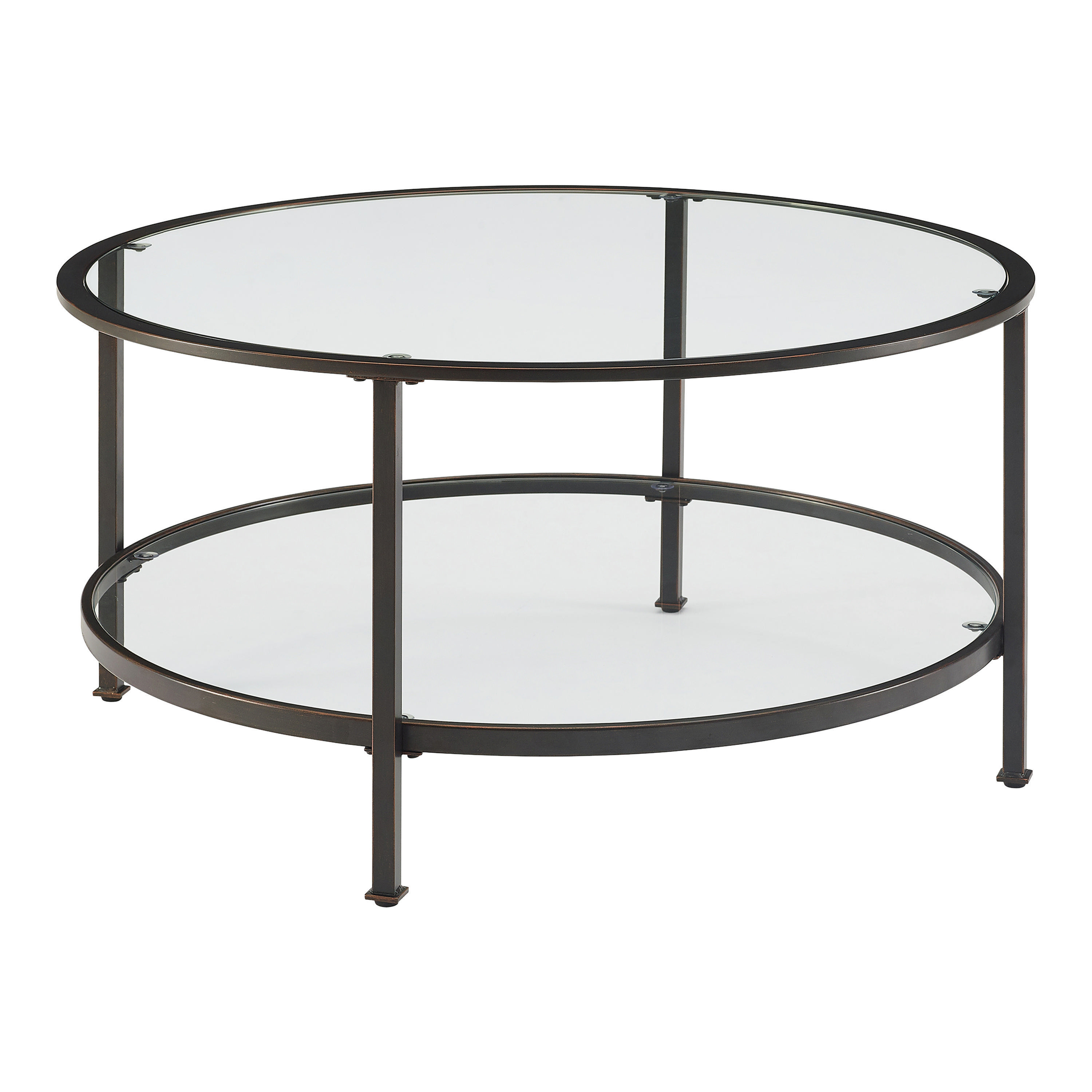 Milayan Round Metal and Glass Coffee Table With Shelf | World Market