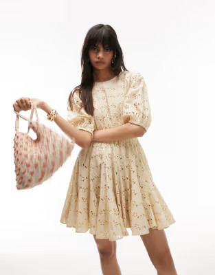 Topshop broderie godet mini chuck on dress in ivory | ASOS (Global)