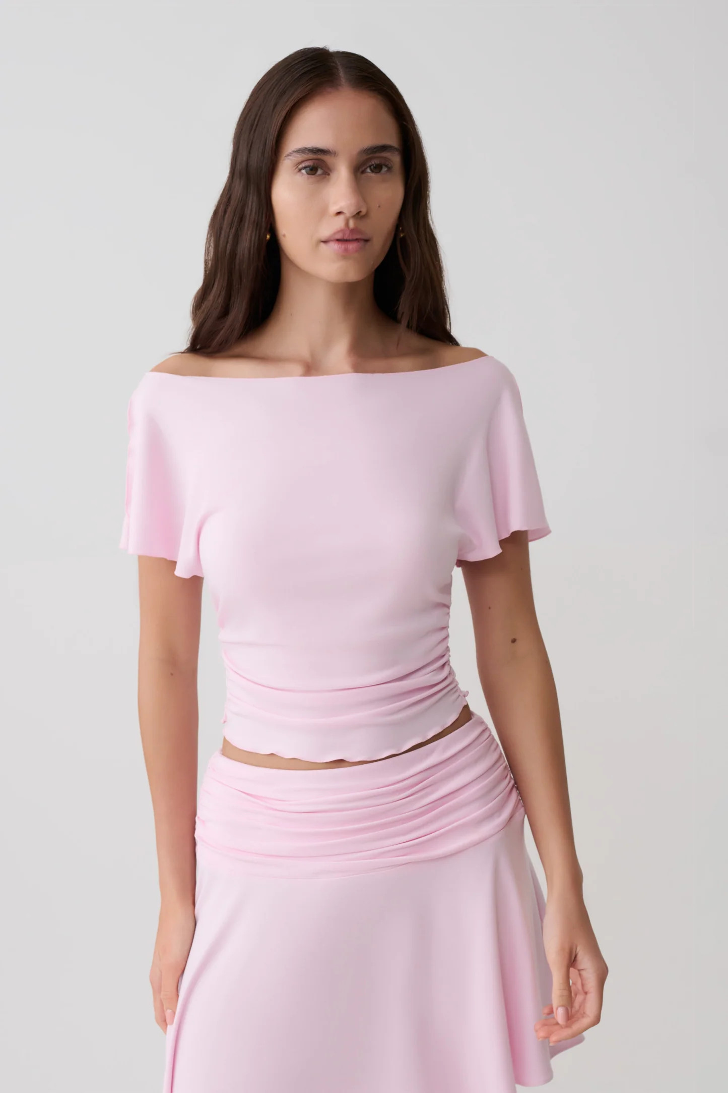 Talise Modal Flounce Short Sleeve Top - Ballet Pink | MESHKI US