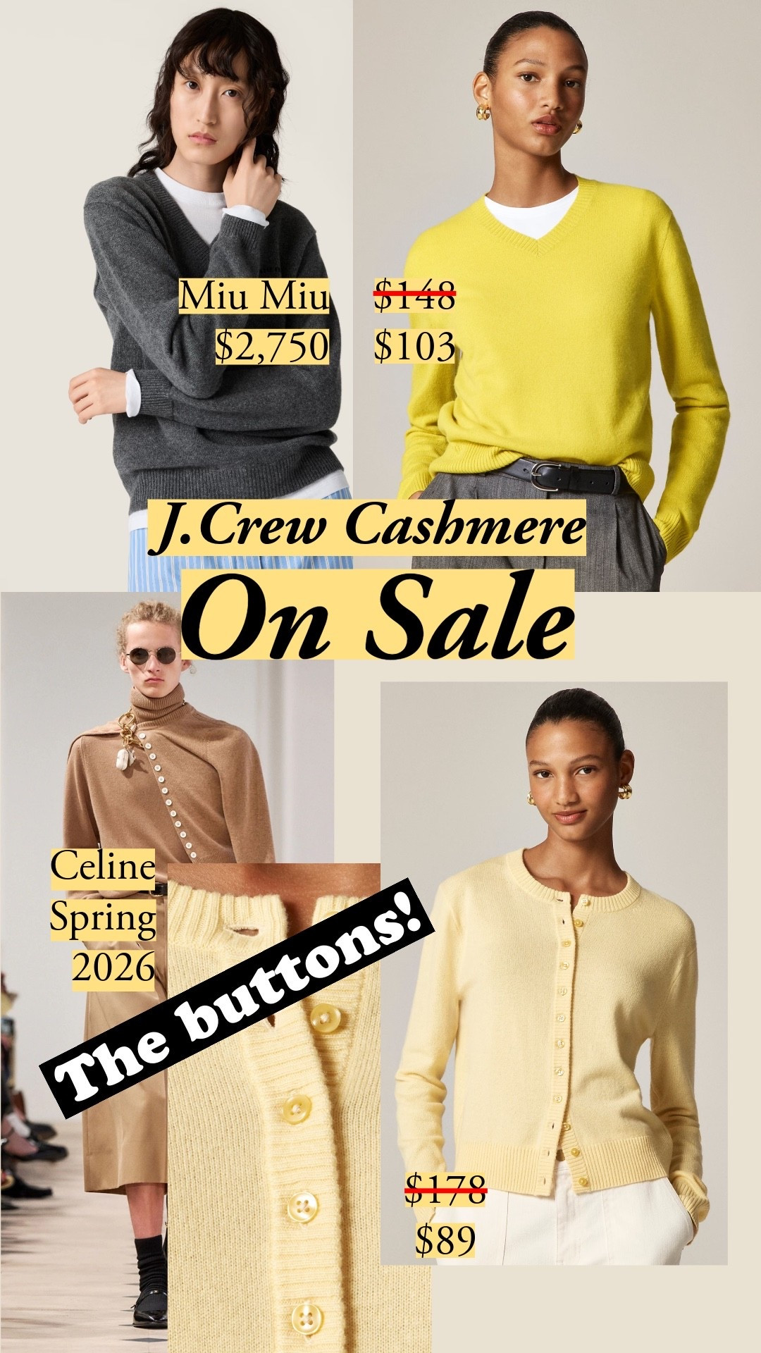 Nobody gets that runway look this well at these prices. I’m always looking for ways to stay current longer - fresh proportions that will keep being my first choices 🧶 who else loves that v-necks are coming back? @jcrew, cashmere, Celine, Miu Miu, investment pieces under $200, crewneck sweater, chunky cashmere sweater, striped sweater, classic cardigan, winter office essentials 

#LTKSaleAlert #LTKSeasonal #LTKFindsUnder100