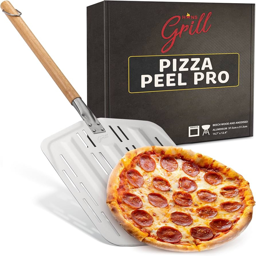 Hans Grill Pizza Peel PRO | Made for XL Pizza 12 inch + | Professional Restaurant Grade Perforated Metal Non-Stick Paddle for launching, turning and retrieving pizzas (Peel Pro) (Grey) | Amazon (US)