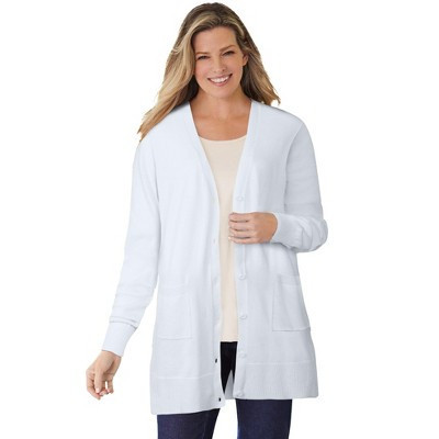 Woman Within Perfect Longer-Length Cotton Cardigan Sweater - S, White | Target
