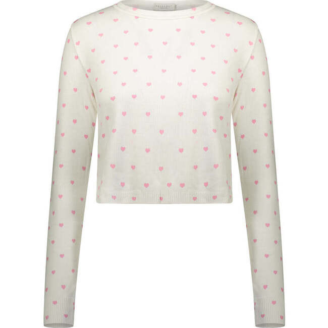 Women's Nell Crop Slouchy Crew Long Sleeve, Pink Hearts Print | Maisonette