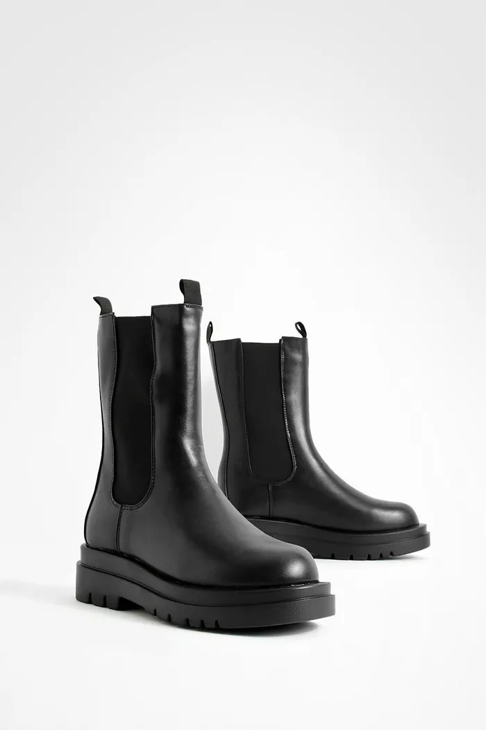 Chunky Cleated Calf High Chelsea Boots | Boohoo.com (UK & IE)