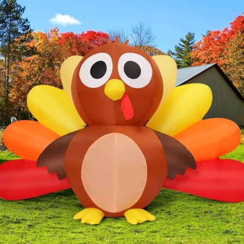 COMIN 6.7 FT Long Thanksgiving Inflatables Turkey Baby with Built-in LEDs Blow Up Yard Decoration for Holiday Party Indoor Outdoor Garden Lawn | Amazon (US)