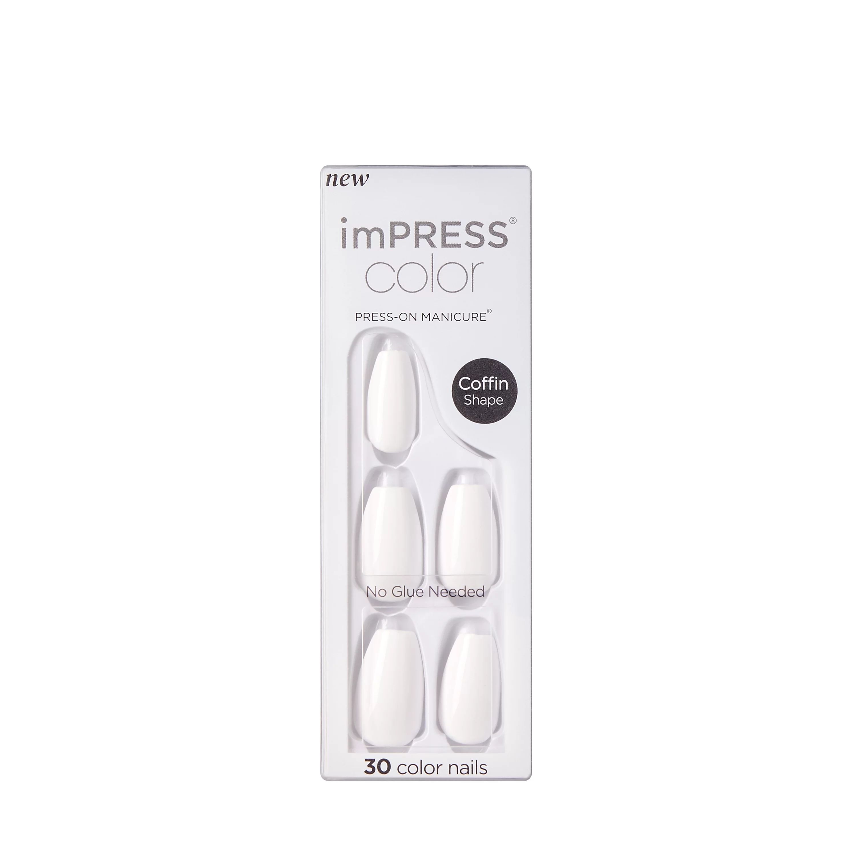 KISS imPRESS Color Medium Coffin Press-On Nails, ‘Frosting’, 30 Count | Walmart (US)