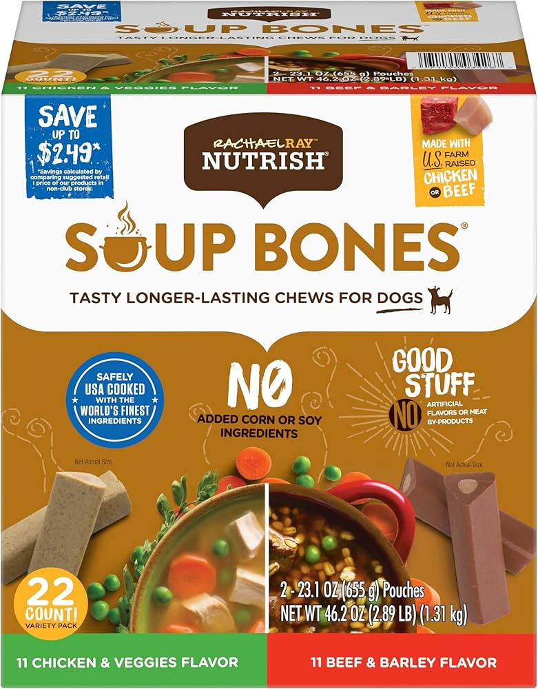 Rachael Ray Nutrish Soup Bones Long Lasting Dog Chews Variety Pack, 22 Count (Pack of 1) | Amazon (US)
