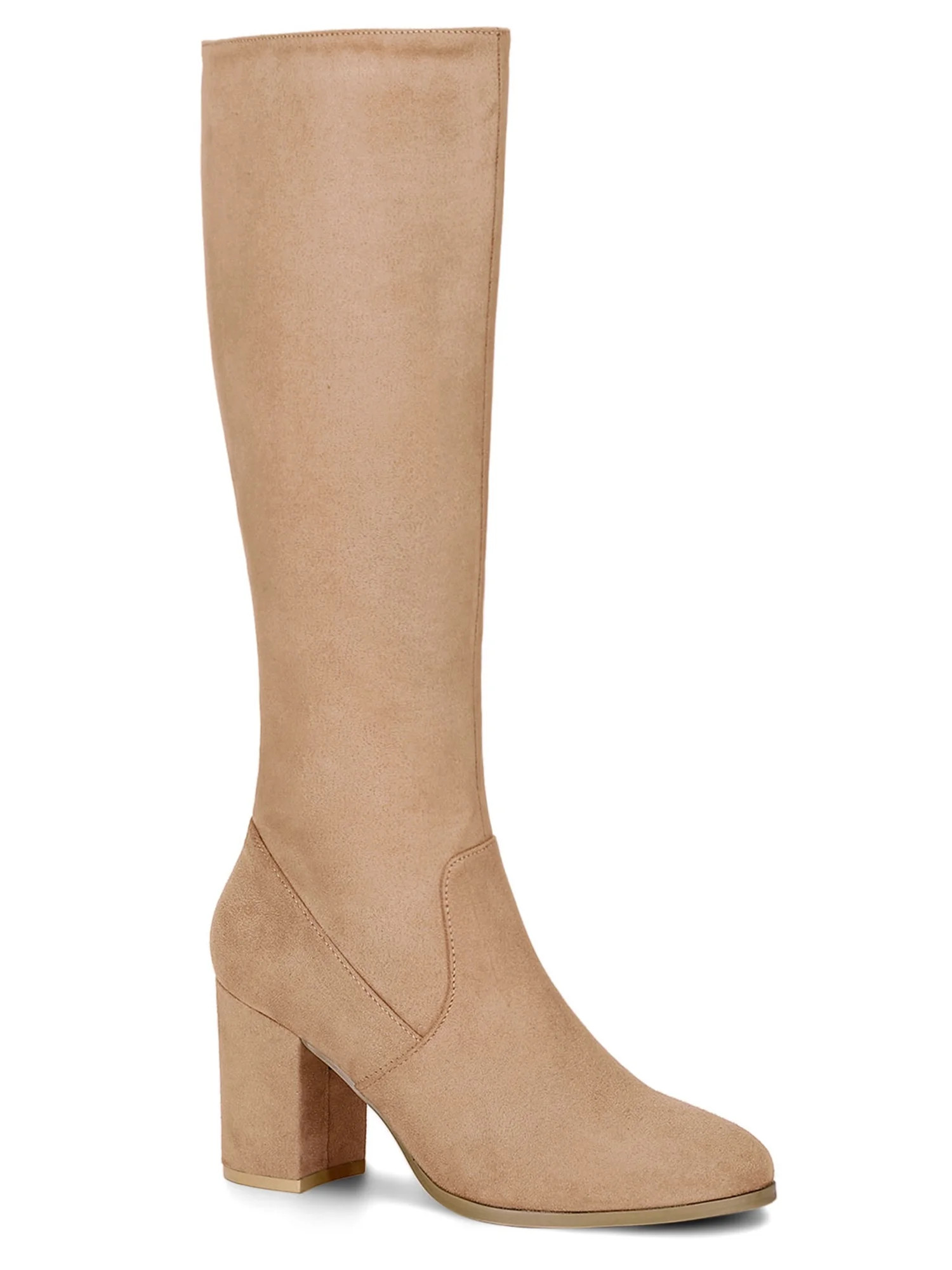 BLISSFUL STEP Women's Boots Side Zipper Block Chunky Heel Knee High Boots Khaki 7.5 - Walmart.com | Walmart (US)