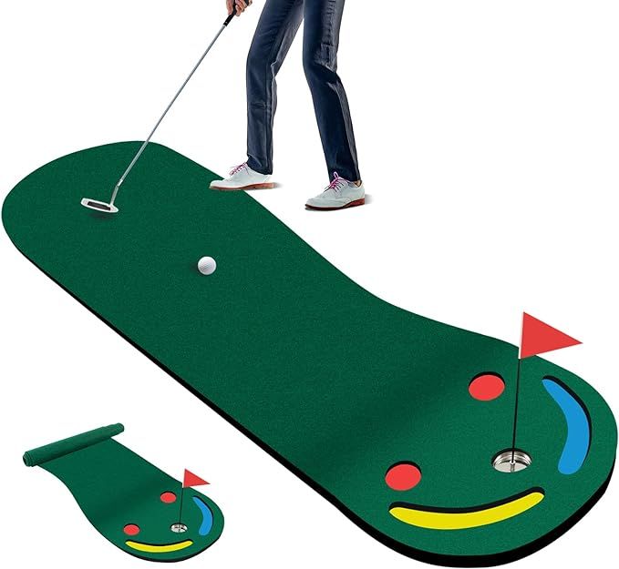 Goplus Putting Green, 9.8 FT x 3 FT Golf Three Putting Mat with 3 Putting Cups & Flag, Golf Hole ... | Amazon (US)
