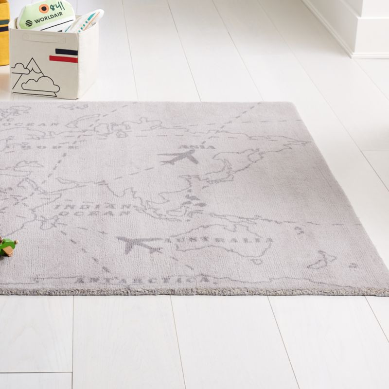 Grey World Map Kids Rug | Crate & Kids | Crate & Barrel