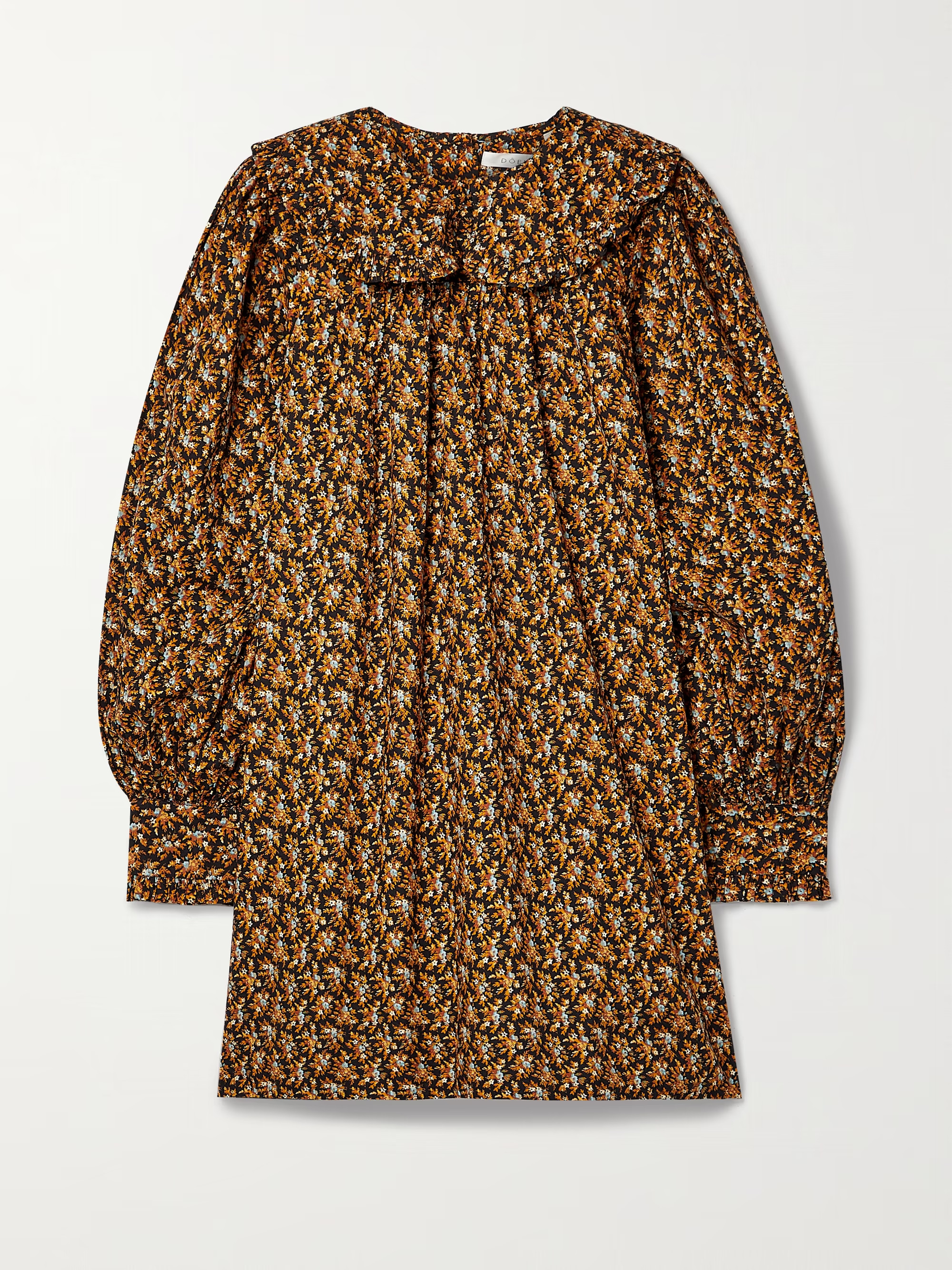 Black Adalina ruffled floral-print cotton-poplin mini dress | DÔEN | NET-A-PORTER | NET-A-PORTER (US)