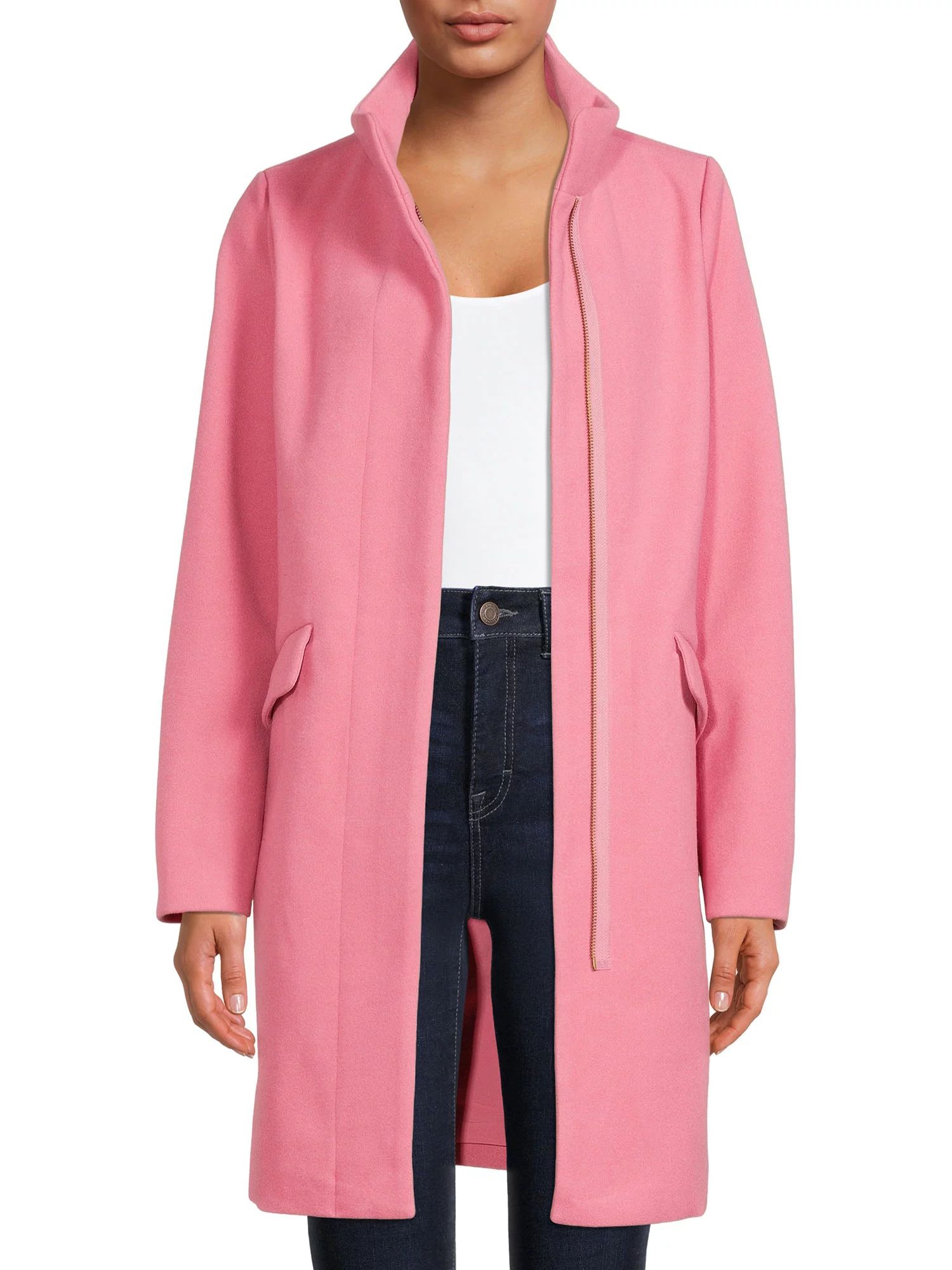 Time and Tru Women’s Faux Wool Funnel Neck Coat | Walmart (US)