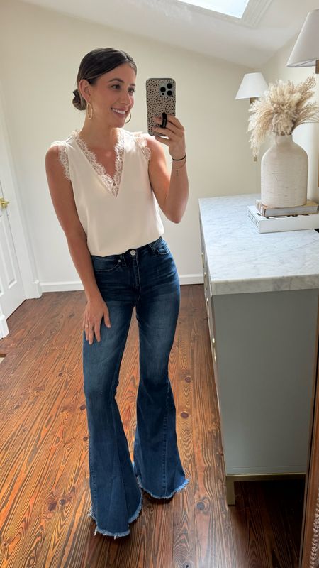 Lace tank top size small
Flare jeans size 1/25–I’m wearing tall heels. These are tall friendly 

@walmart @walmartfashion #walmartpartner #walmartfashion

#LTKSaleAlert #LTKFindsUnder50
