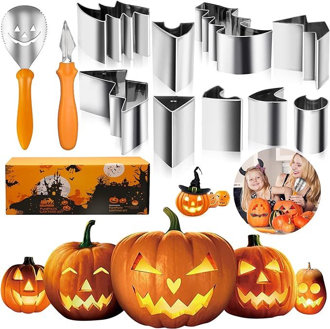 Pumpkin Carving Kit,11PCS Pumpkin Carving Tools with Stencils for Kids Adults,Stainless Steel DIY... | Amazon (US)