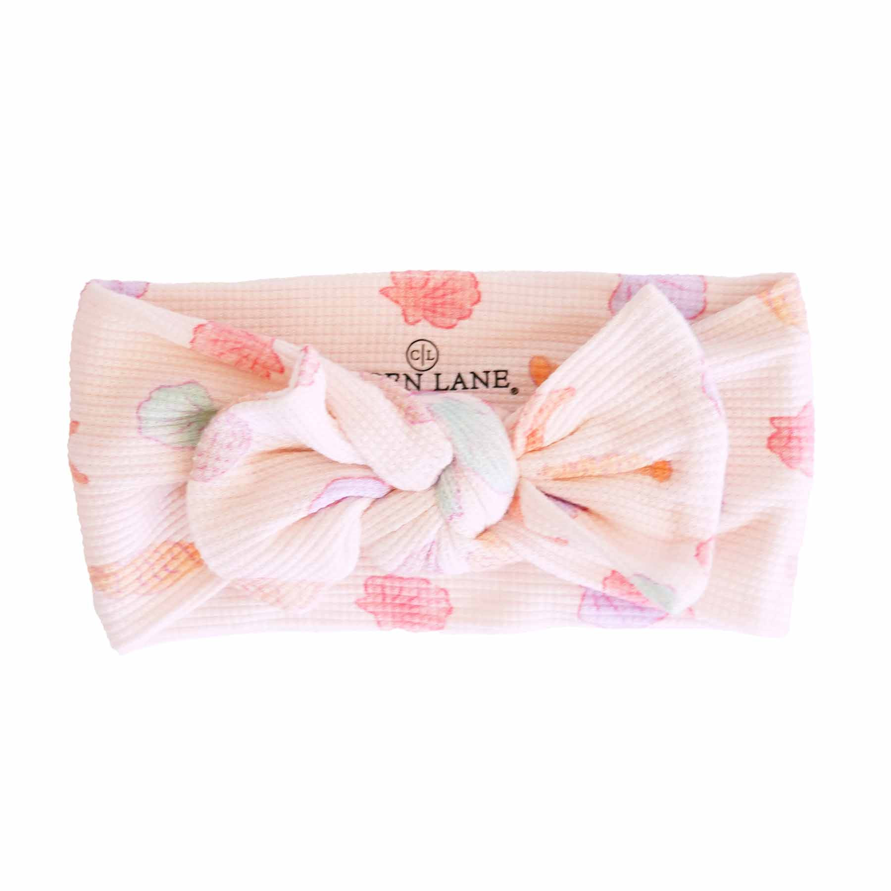 Saltwater Shells Bamboo Waffle Knit Large Bow Headwrap | Caden Lane