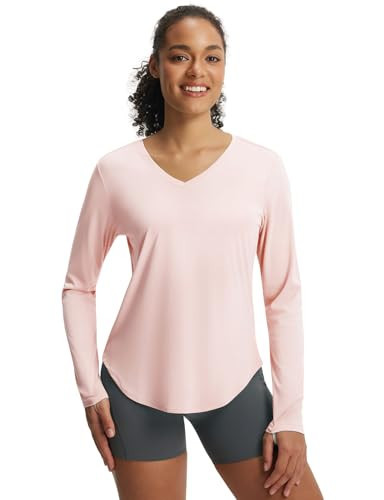 baleaf Womens Sun Shirts UPF 50+ UV Protection Long Sleeve V Neck Lightweight Breathable Quick Dry Tops Hiking Running Light Pink XXL | Amazon (US)