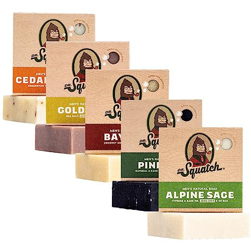Dr. Squatch Natural Bar Soap for Men - Cold Process Soap with No Harsh Chemicals - Cedar Citrus, Gold Moss, Bay Rum, Pine Tar & Alpine Sage (5 oz, 5-Pack) | Amazon (US)