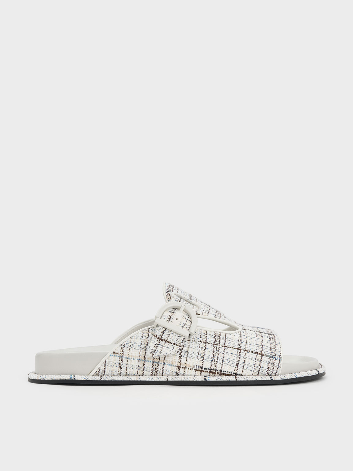 Cut-Out Tweed Buckled Slides
 - Multi | Charles & Keith UK