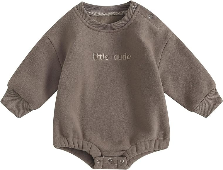 YOKJZJD Newborn Baby Boy Outfits Fleece Little Dude Bubble Romper Sweatshirt Long Sleeve T-Shirt ... | Amazon (US)